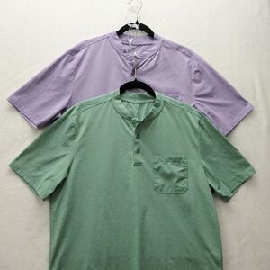 2 Pack, Maelreg Performance Men's Shirts Solid Purple & Green Short Sleeve LG